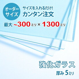 【オーダーサイズ】透明強化ガラス厚さ5ミリ：300ミリ×1300ミリ以内のガラスのサイズオーダー製作：全周ミガキ加工済み【安心保証付き】／DIY・棚板・テーブルトップ・間仕切り・安全ガラス