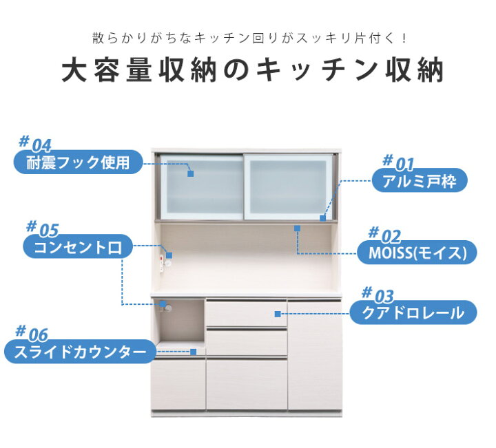楽天市場】キッチンボード 食器棚 完成品 キッチン収納 白 黒 おしゃれ 