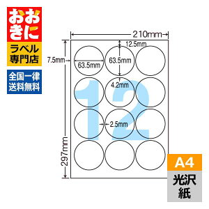 SCL6 ラベルシール タックシール A4判 12面 1片サイズ63.5mm×63.5mm 上下左右余白あり 円形ラベル 丸 商品ラベル 表示ラベル イラストラベル ナナクリエイト 光沢紙ラベル レーザープリンタ専用