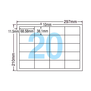 CD20SF ���x���V�[�� �^�b�N�V�[�� A4�� 20�� 1�ЃT�C�Y68.58mm×38.1mm �㉺���E�]������ �������x�� �����V�[�� ���i���x�� ���ꂢ�ɔ������� �i�i�R�s�[ �Ĕ������x�� �C���N�W�F�b�g�v�����^�E