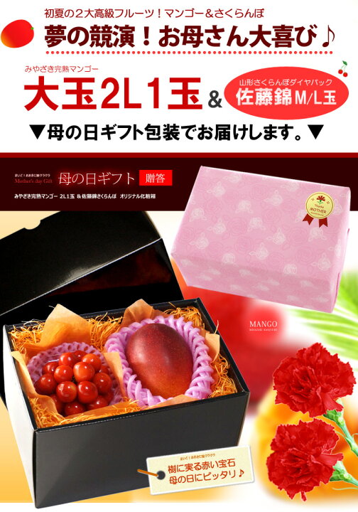 楽天市場】母の日 ギフト 宮崎マンゴー (2L×1玉/約350g以上) と 山形 