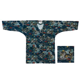 鯉口シャツ 青ネズ地に龍・No.645