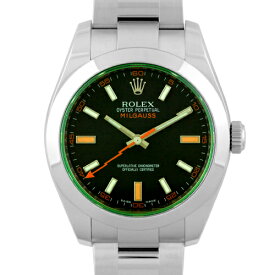 【正規品】ロレックス ROLEX ミルガウス グリーンガラス 116400GV SS 40mm ブラック文字盤 【送料無料】【中古】【メンズ】【腕時計】