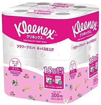 日本製紙クレシア　クリネックス 長持ち トイレットペーパー プリント フローラルハーブの香り ダブル(37.5m・8ロール)