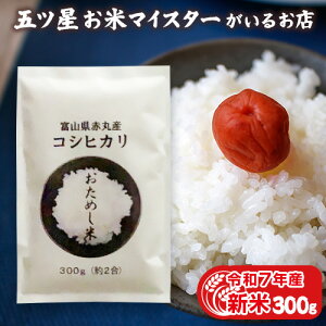 令和7年産 新米 富山県産赤丸こしひかり1袋 (300g 約2合) 米 富山県産 コシヒカリ 300グラム 国産 お米 【送料無料】お試し メール便 グルメ食品