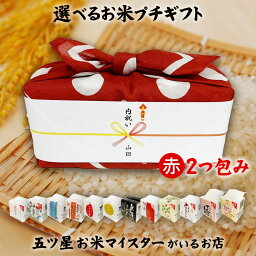 引っ越し挨拶ギフト お米のプチギフト 赤色 2つ包み（2銘柄）2合...