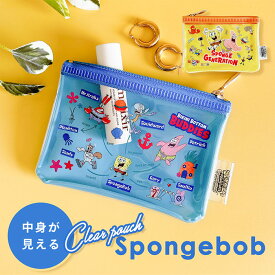 透けて見えるクリアミニポーチ ポーチ スポンジ・ボブ ミニポーチ スポンジ ボブ キャラ 黄色い おしゃれ レディース ミニ 小さい 小物入れ 小物 雑貨 プチギフト プレゼント プチプラ 小さいポーチ ファスナー クリア マルチケース フラット