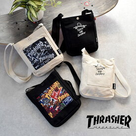 ＼4/30までイベント開催中／ ショルダーバッグ メンズ THRASHER スラッシャー キャンバス 綿 帆布 キャンバスバッグ ショルダー斜めがけ 軽量 1 小物入れ サコッシュ ホワイト ブラック プレゼント ギフト 贈り物 父 母 ボタン 軽い 軽量 ポケット シンプル スポーティー