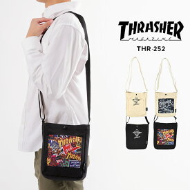 THRASHER スラッシャー キャンバス 綿 ショルダーバッグ ショルダー レディース シンプル かっこいい ブラック 黒 スケーター スポーティー トレンド 高校生 中学生 男の子 女の子 軽量 軽い 斜めがけ 10代 20代 30代 通勤 マチ メッシュ