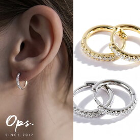 フープピアス シルバー ピアス フープ 18k 仕上げ 小さめ 金属アレルギー 対応 つけっぱなし 【kyklos-str キクロス・ストレート】 ハギーピアス キャッチレスピアス ジルコニア 中折れ式 シルバー925 k18 ゴールド 小ぶりピアス 18金 シンプル