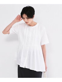 【SALE／55%OFF】ピンタックアシメペプラムブラウス【洗濯機OK】 OPAQUE.CLIP オペークドットクリップ トップス シャツ・ブラウス ピンク ホワイト ネイビー【RBA_E】[Rakuten Fashion]