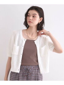 【SALE／40%OFF】ブークレ半袖ニットカーディガン【洗濯機OK】 OPAQUE.CLIP オペークドットクリップ トップス カーディガン ホワイト ブルー レッド【RBA_E】[Rakuten Fashion]