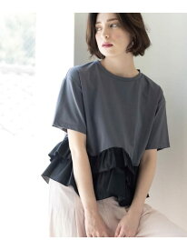 【SALE／55%OFF】裾フリルドッキングTシャツ【洗濯機OK】 OPAQUE.CLIP オペークドットクリップ トップス カットソー・Tシャツ ネイビー グレー ホワイト ブラック【RBA_E】[Rakuten Fashion]