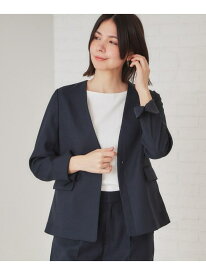 【SALE／50%OFF】ストレッチリネンライクVネックジャケット/セットアップ対応【洗濯機洗い可/防シワ】 OPAQUE.CLIP オペークドットクリップ ジャケット・アウター ノーカラージャケット グレー ネイビー【RBA_E】【送料無料】[Rakuten Fashion]