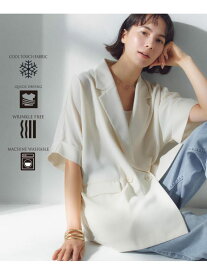 【SALE／20%OFF】【接触冷感/吸水速乾/防シワ】リネンライクテーラードジャケット《洗濯機OK》 OPAQUE.CLIP オペークドットクリップ ジャケット・アウター テーラードジャケット・ブレザー ホワイト ブラウン ブラック【RBA_E】【送料無料】[Rakuten Fashion]
