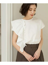 【SALE／30%OFF】【UVケア/接触冷感】アシメフリルドッキングカットソー《洗濯機OK》 OPAQUE.CLIP オペークドットクリップ トップス カットソー・Tシャツ ホワイト ブラック ネイビー【RBA_E】[Rakuten Fashion]