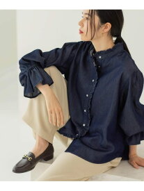 【SALE／50%OFF】セルロース混デニムフリルブラウス【洗濯機OK】 OPAQUE.CLIP オペークドットクリップ トップス シャツ・ブラウス ブルー ネイビー【RBA_E】[Rakuten Fashion]