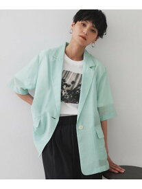 【SALE／50%OFF】シアーハーフスリーブテーラードジャケット【洗える】 OPAQUE.CLIP オペークドットクリップ ジャケット・アウター テーラードジャケット・ブレザー ブルー ベージュ【RBA_E】【送料無料】[Rakuten Fashion]