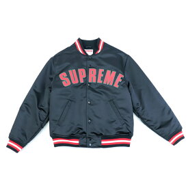 美品 シュプリーム × Mitchell & Ness 21SS Satin Varsity Jacket バーシティジャケット ブルゾン メンズ 黒 赤 S Supreme【中古】