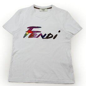 【美品】フェンディ 21年 FS7254 AJXG スパンコール×ズッカ 半袖Tシャツ カットソー レディース サイズ XS ホワイト マルチカラー 白 FENDI【中古】