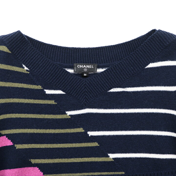 CHANEL ストライプニットセーター 長袖カシミア100% 