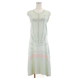 【美品】HERMES エルメス ワンピース 2020SS BRANDEBOURGS ブランデンブルク ナポレオン ツイルレーヌ ノースリーブ シルク100％ ロング丈 レディース サイズ 38 ライトグリーン イタリア製 *06-7760【中古】