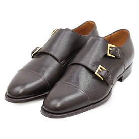 【美品】Enzo Bonafe エンツォ・ボナフェ レザーシューズ ダブルモンク ストラップ ゴールド金具 レザーソール ドレスシューズ 革靴 袋付属 メンズ サイズ 8 ダークブラウン イタリア製【中古】