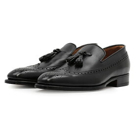 【新品同様】Enzo Bonafe エンツォ・ボナフェ ローファー タッセル ウィングチップ メダリオン ブローグ レザー シューズ 革靴 袋付属 メンズ サイズ 8 ブラック 黒 イタリア製【中古】