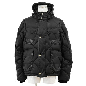 【美品】LOUIS VUITTON ルイ・ヴィトン ダウンジャケット 2011年製 グースフェザー ダウン ベスト カウレザー パイピング シグネチャー ロゴ LV エンボス 2WAY デタッチャブル フード ＆ 袖 取外可 アウター メンズ サイズ 52 ブラック 黒 RM112M MTBS30PHU【中古】