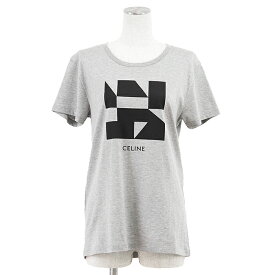 SALE【美品】CELINE セリーヌ Tシャツ シグネチャー ロゴ ジオメトリック プリント プルオーバー クルーネック ショートスリーブ コットン100％ 半袖 丸首 トップス レディース サイズ XS グレー ブラック 灰色 黒 イタリア製 2X308933F【中古】