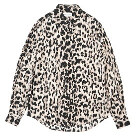 【美品】SAINT LAURENT PARIS サン ローラン パリ シャツ 長袖 2017年製 レオパード ヒョウ柄 総柄 フロントフライ 比翼仕立て シルク100％ トップス レディース サイズ 38 ベージュ ブラック 黒 イタリア製 465896【中古】