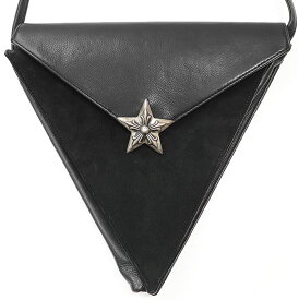 【美品】CHROME HEARTS クロム ハーツ バッグ ショルダー 5PT 5ポイント ラージ スター 星 コンチョ ヌバック レザー ダガー ジップ トライアングル 三角形 ストラップ 鞄 袋付属 ユニセックス ブラック シルバー 黒 銀色 米国製 USA.TM 319644【中古】