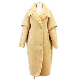 【極美品】CELINE セリーヌ コート ムートン ラムスキン レイヤードスリーブ スタンドカラー シグネチャー ロゴ ボタン アウター ハンガー/ガーメント付属 レディース サイズ 40 キャメル イタリア製 2D168269F エディ・スリマン期【中古】