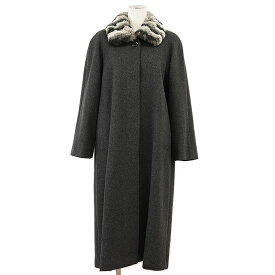 【極美品】BALMAIN バルマン コート ステンカラー アンゴラブレンド ラビットファー 2WAY デタッチャブル ファー取外可 シグネチャー ロゴ ボタン アウター レディース サイズ 9 ダークグレー 日本製【中古】