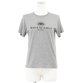 SALE【美品】BALENCIAGA バレンシアガ Tシャツ 2019年 ショートスリーブ クルーネック シグネチャー ロゴ BB プリント 丸首 半袖 カットソー トップス レディース サイズ M グレー 灰色 ポルトガル製 583259【中古】