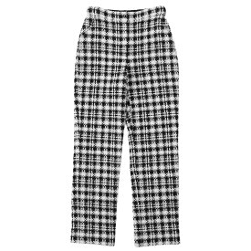 【美品】CHANEL シャネル パンツ P71285 トラウザース チェック柄 ウールブレンド ツイード ジャカード ロゴ スパンコール COCOマーク ボタン 総裏仕立 ボトムス レディース サイズ 36 モノトーン イタリア製 ヴィルジニー・ヴィアール期【中古】