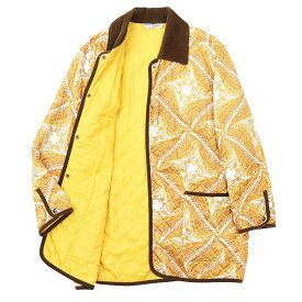 【SALE】Salvatore Ferragamo サルヴァトーレ フェラガモ ジャケット ヴィンテージ ペイズリー キルティング レオパード ヒョウ アニマル 総柄 コントラストカラー ベロア ポケット サイドベンツ ライニング 総裏仕立て レディース サイズ M イエロー 黄 イタリア製【中古】