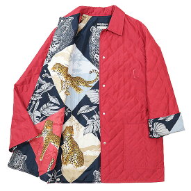 【SALE】Salvatore Ferragamo サルヴァトーレ フェラガモ ジャケット キルティング ロゴ ボタン パディング 中綿 レオパード ヒョウ アニマル 総裏仕立て ライニング サイドベンツ レディース サイズ M レッド 赤 イタリア製【中古】