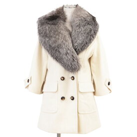【SALE】Rene ルネ コート メルトン フォックス ファー カラー 取外可 カシミヤブレンド ダブルブレスト ショート アウター 共布・ボタン付属 レディース サイズ 36 オフホワイト 日本製 TISSUE イタリア製【中古】