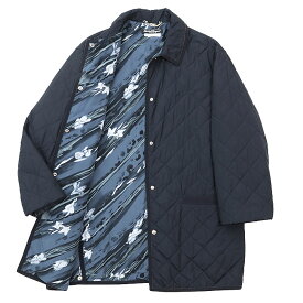 【SALE】Salvatore Ferragamo サルヴァトーレ フェラガモ コート キルティング ロゴ ボタン ガンチーニ パディング 中綿 サイドベンツ 花 ボタニカル 総柄 総裏仕立て ライニング アウター レディース サイズ L ネイビー 紺 イタリア製【中古】