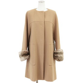 【SALE】ADORE アドーア コート メルトン ラビット ファー スリーブ 取外可 ノーカラー アウター レディース サイズ 36 キャメル 日本製 531-252126【中古】