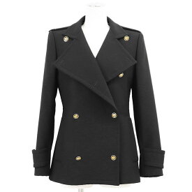 【極美品】DOLCE & GABBANA ドルチェ & ガッバーナ ジャケット ミリタリー エンブレム ボタン テーラード エポレット 肩章 ダブルブレスト レオパード ヒョウ柄 ライニング バージンウール100% コート アウター レディース サイズ 40 ブラック 黒 イタリア製【中古】