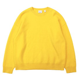 【SALE】Burberry バーバリー セーター ニット カシミヤブレンド ストレッチ シグネチャー ロゴ エンブロイダリー 刺繍 プルオーバー クルーネック ロングスリーブ 長袖 丸首 トップス メンズ サイズ M イエロー 黄 無地【中古】