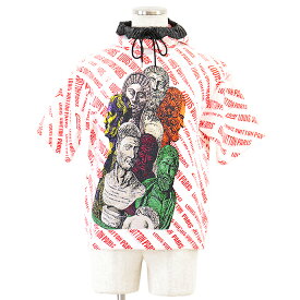 LOUIS VUITTON ルイ・ヴィトン Tシャツ × FORNASETTI フォルナセッティ 2021AW ニット ジャカード LV ロゴ モノグラム 2WAY デタッチャブル フード取り外し可能 プルオーバー 半袖 トップス レディース サイズ M ホワイト レッド マルチカラー 白 赤 イタリア製【中古】