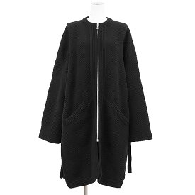 【極美品】HERMES エルメス コート ニット 2023AW ヘリンボーン サイドスリット ウール100% ミドルゲージ ノーカラー オーバーサイズ ジップアップ ロングカーディガン アウター 糸付属 レディース サイズ 34 ブラック 黒 総柄 イタリア製【中古】