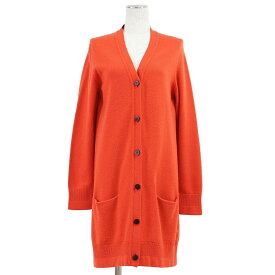 【美品】HERMES エルメス ロングカーディガン ニット カシミヤ100％ ミドルゲージ Vネック トップス レディース サイズ 38 オレンジレッド 38 英国製【中古】