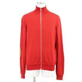 【美品】LOUIS VUITTON ルイ・ヴィトン ドライバーズジャケット ウール × シルク ハイゲージニット エルボーパッチ ドラムレザー シグネチャー ロゴ LV エンブロイダリー ハイネック アウター メンズ サイズ L レッド ベージュ 赤 薄橙色 イタリア製【中古】