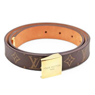 【美品】LOUIS VUITTON ルイ・ヴィトン ベルト レザー サンチュール キャレ モノグラムキャンバス LV ロ…