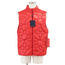 【極美品】LOUIS VUITTON ルイ・ヴィトン ベスト 2022S/S モノグラムフラワー 総柄 キルティング パテッド 中綿 ジップアップ ノースリーブ ジャケット アウター メンズ サイズ 52 レッド 赤 フランス製 DH1 HLG47W【中古】
