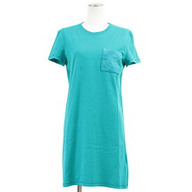 【SALE】HERMES エルメス シャツワンピース 2024SS H ロゴ エンブロイダリー 刺繍 胸ポケット コットン100% フレンチスリーブ プルオーバー クルーネック ショートスリーブ 丸首 半袖 ドレス レディース サイズ 38 ティールブルー イタリア製【中古】